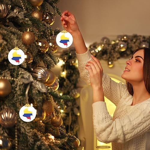 Miniatura 7 de Colgante redondo de cristal con diseño de mapa de bandera de Colombia con detalles dorados y plateados para colgar la decoración del árbol