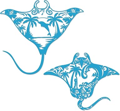 Slickss Blue Manta Ray Metal Wall Art, Sting Ray Wall Decor Set of 2 - Ocean Wall Art, Beach Wall Art for Living Room, Bathroom, Coastal Home Decor