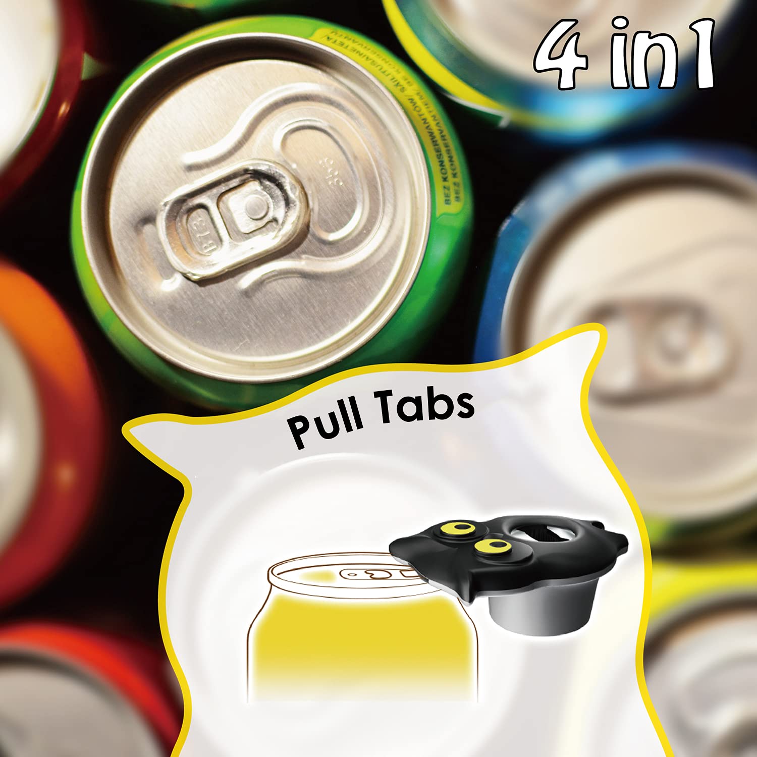 Abrebotellas múltiple para tapas giratorias, 4 en 1, bonito y divertido abridor de botellas de agua de búho para niños, abrebotellas de cerveza, abrelatas de refrescos, abridor manual de tarros para