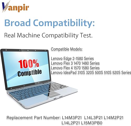 Miniatura 4 de L14M3P21 - Batería para laptop de 11.1 V, 45 Wh, 4050 mAh, repuesto para Lenovo IdeaPad 310S 320S 500S 510S 520S Edge 2-1580 Flex 3 1470 1480 Flex 4