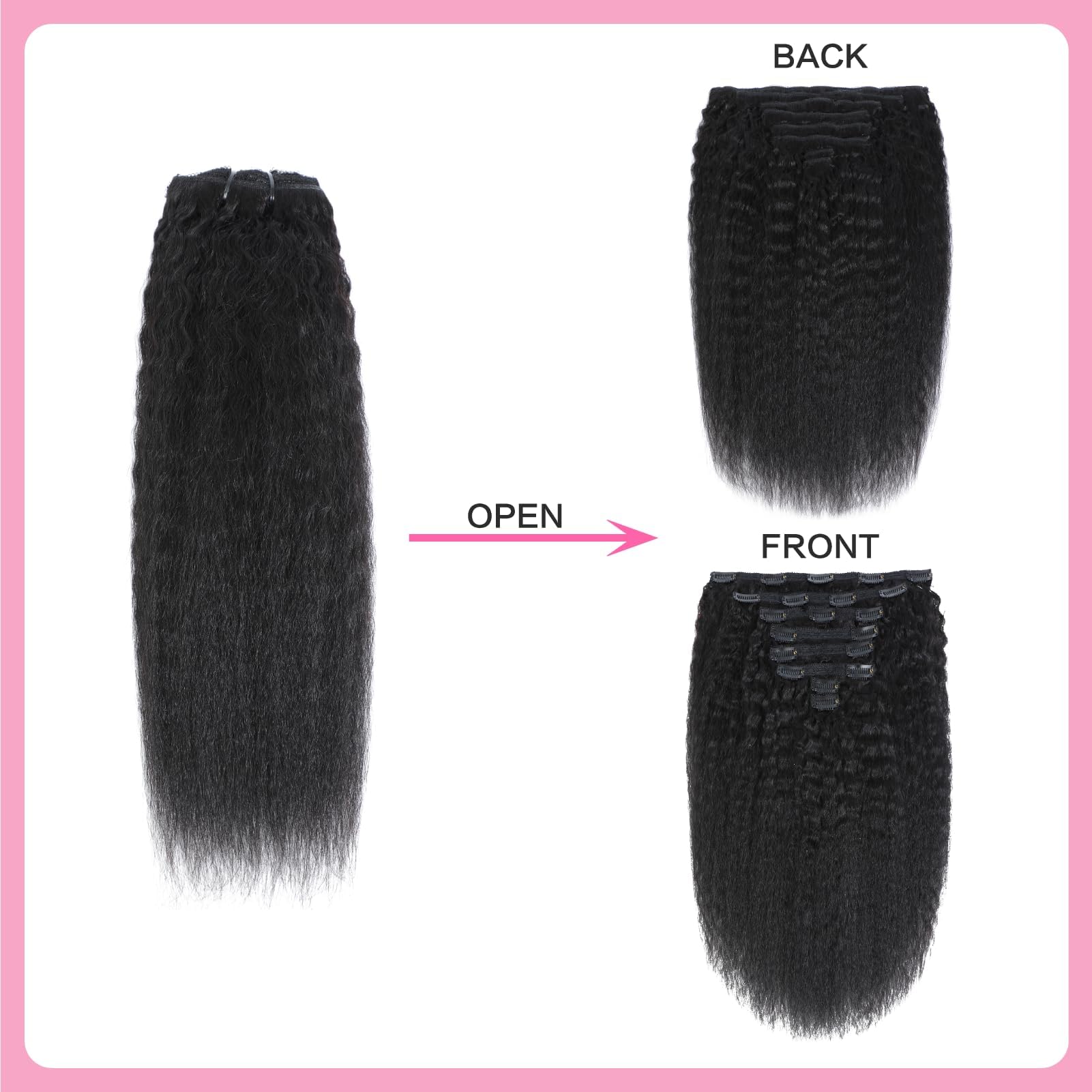 Yacurcur Kinky Straight Clip in Hair Extensions 8pcs 120g/set Full Head for Women Brazilian 10A Human Hair Straight Clip ins Natural Black Color (18 Inch) - Image 3