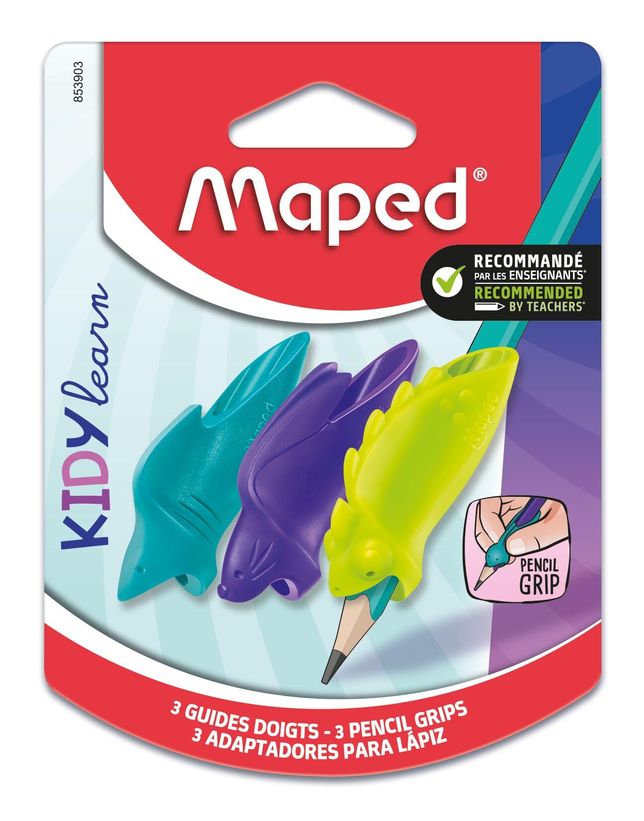 Maped - Kidy Learn Removable Finger Guides - Shark, Rabbit, Chameleon - Set of 3