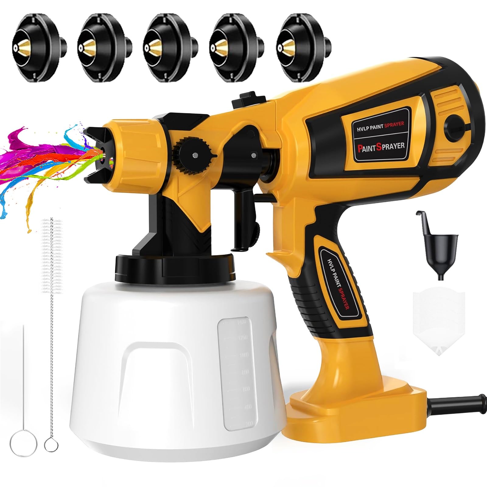 TOPALL Pistola per Verniciare,Pistola a Spruzzo per Verniciare,850W 32000PRM 1400ML HVLP Elettrica Pistola Vernice a Spruzzo,con 5 Ugelli e 3 Modelli,Pistola Spruzzo per Vernice
