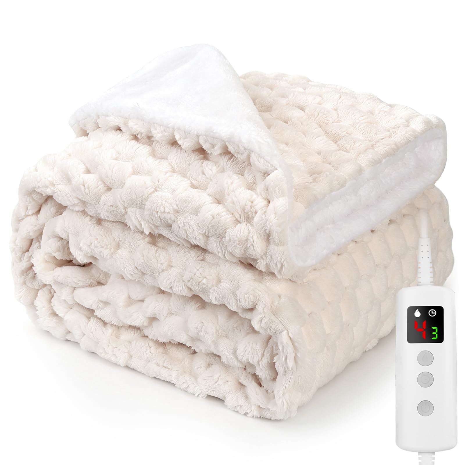 Heated Blanket, Electric heated throw 180x130CM Off-White, Electric Blanket โ image 1