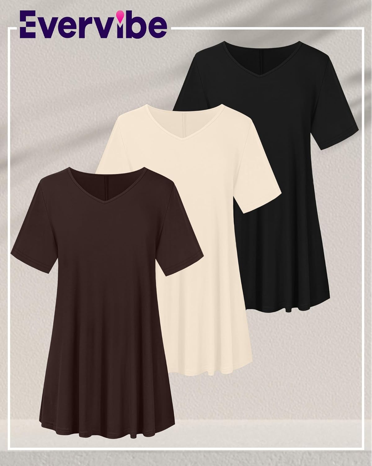 3 Pack Women's Plus Size Tops Short Sleeve Tunic Shirts V Neck Loose Flowy Swing Casual Summer Tees - Image 3