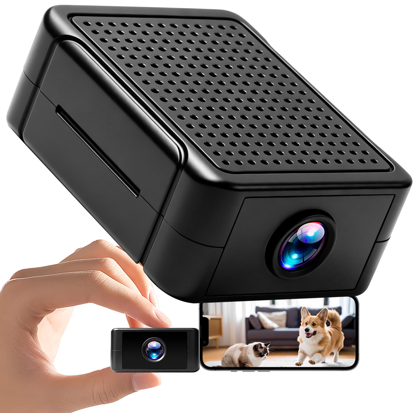 Mini Cámara Vigilancia WiFi Interior, 1080P Visión Nocturna, Batería