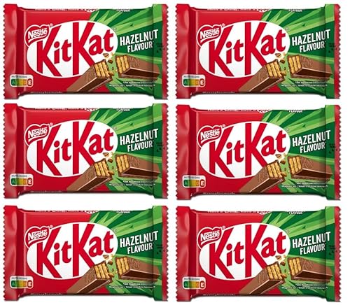Kit Kat 4 Finger Hazelnut Chocolate Bars - 41.5g x 6 Pack | Delicious Crunchy Hazelnut Treats | Perfect Snack Size