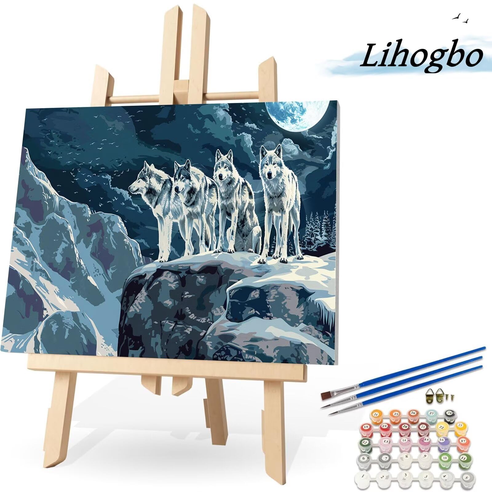 Dipingere con i Numeri Adulti, Lupo Kit di Pittura Acrilica Fai-da-Te per Adulti Principianti, 180x100cm Paint by Numbers Adulti/Bambini con Pennelli Pittura a Pigmento Acrilico, Senza Cornice (Paura