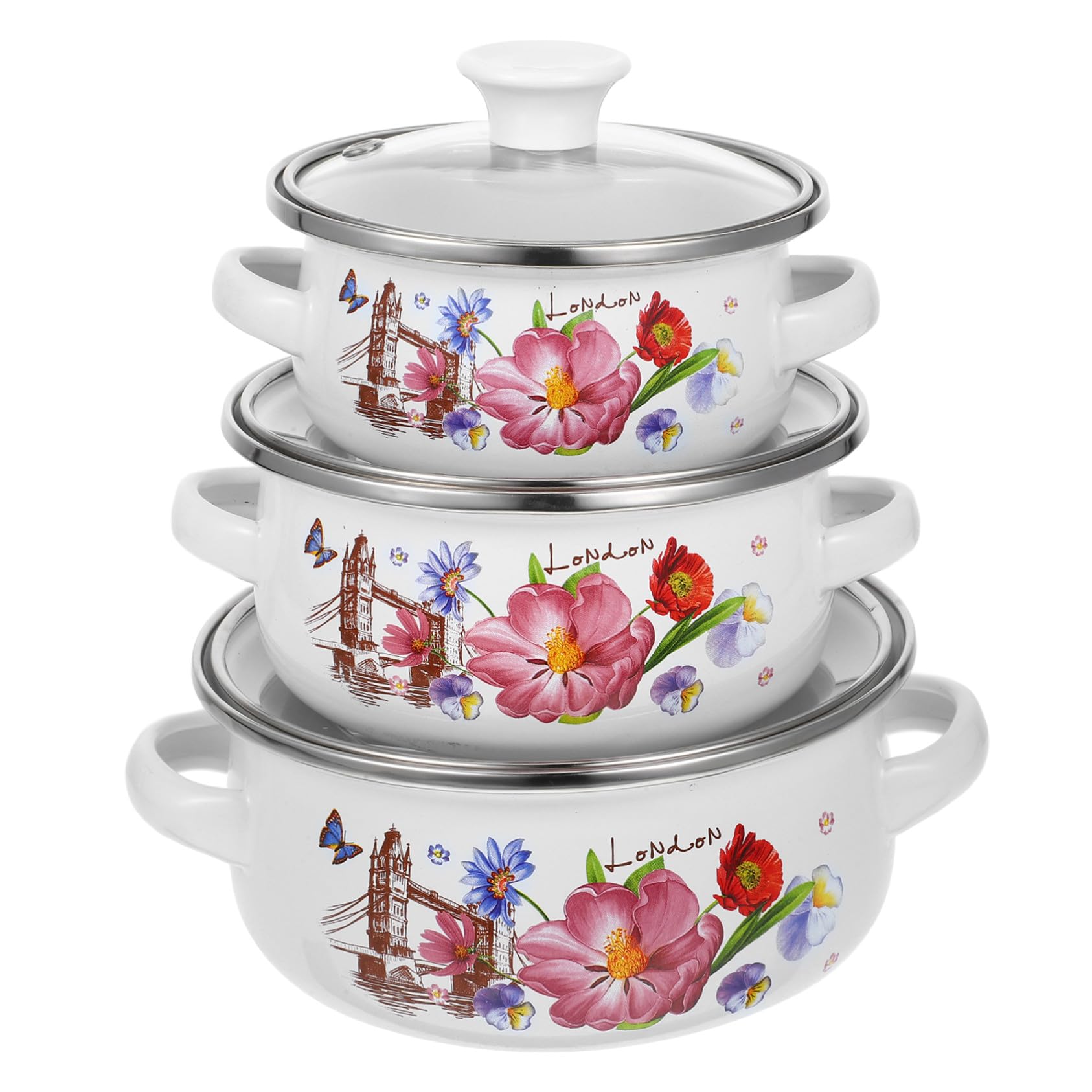Lot de 3 casseroles en émail Mipcase pour mini pot à soupe empilable 12-16 cm