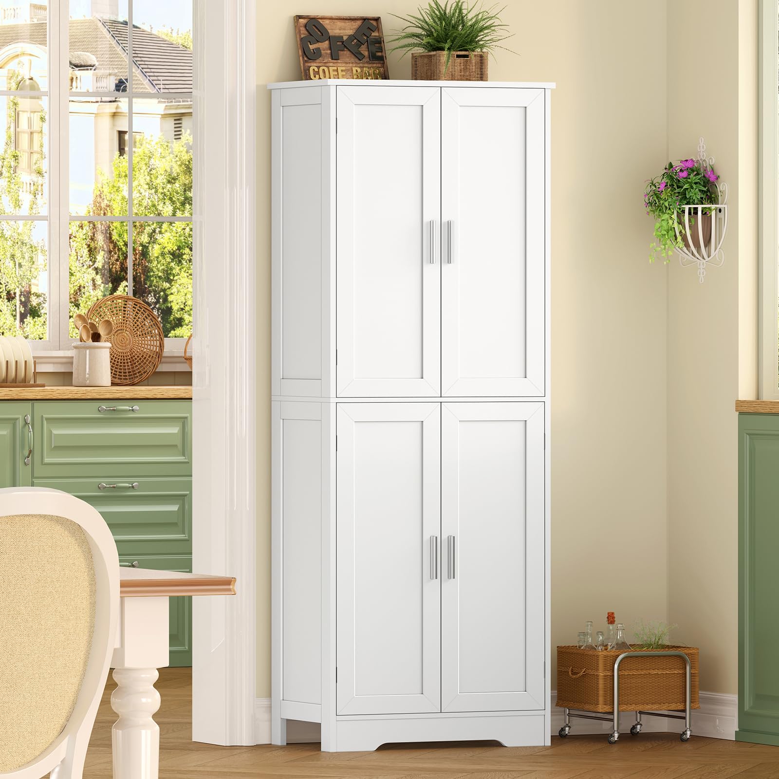 TEENFON Meuble de Salle de Bain, Armoire de Rangement 4 Portes avec Étagères Réglables, Meuble de Rangement Colonne pour Salon, Salle à Manger et Salle de Bain, 60x30x170 cm, Blanc