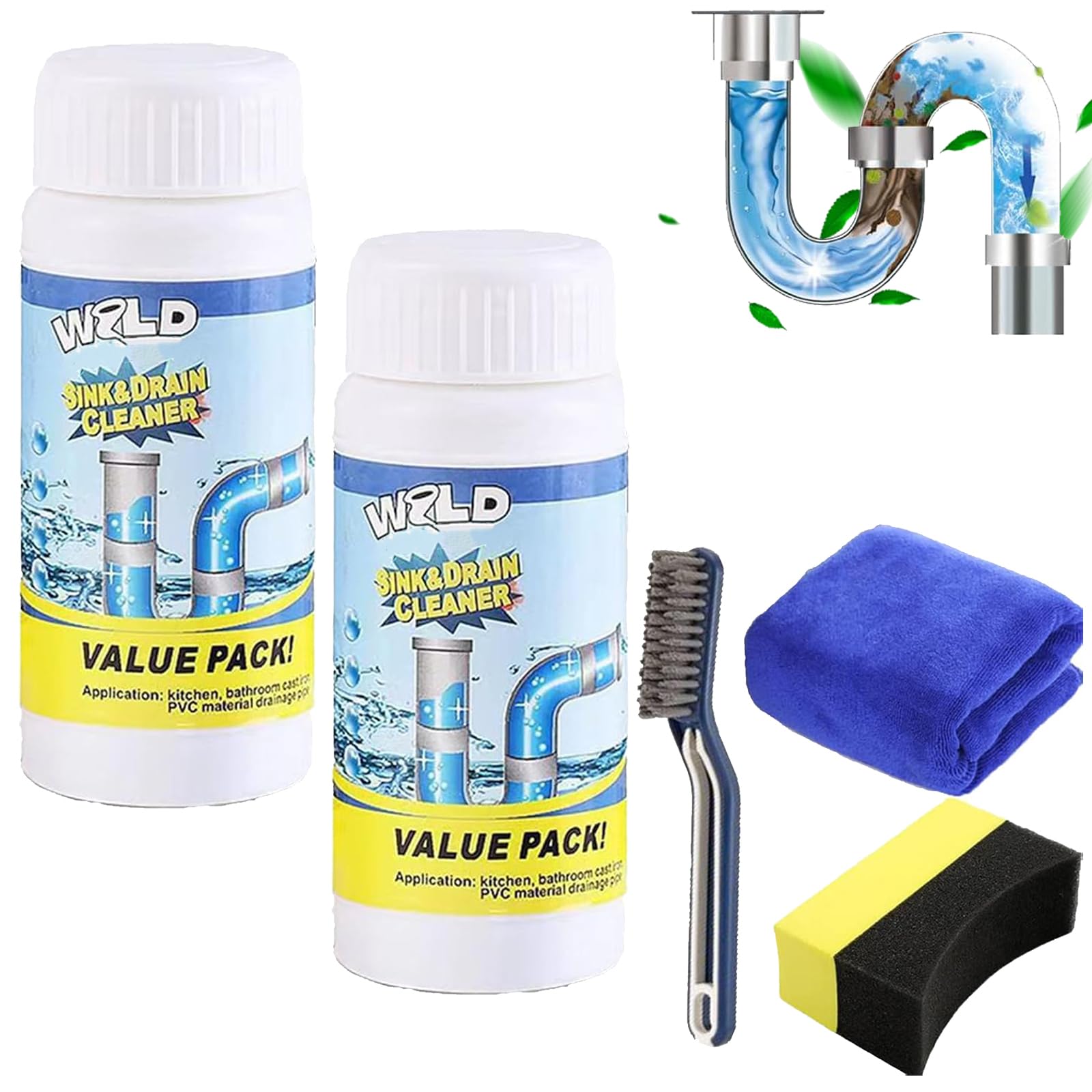 Detergente per scarichi a spirale, Wild Sink Drain Cleaner, pulitore per scarico extra forte, in schiuma, per cucina, bagno, toilette e balcone (2 pezzi (220 g))