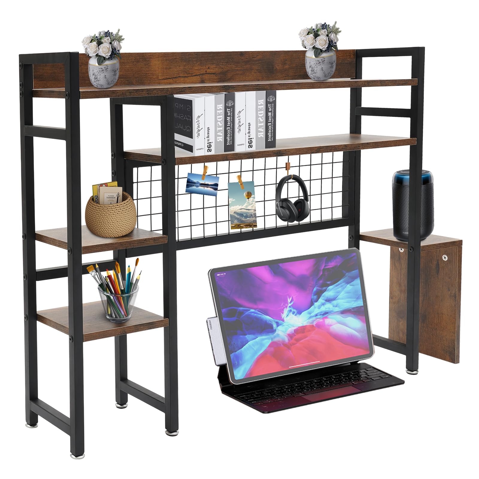 ACNAO Adjustable Desktop Shelf, MDF Multi-Layer Bookshelf, Load-Bearing 30kgDesk Supplies, Multipurpose Countertop Display Shelf Display Rack Office