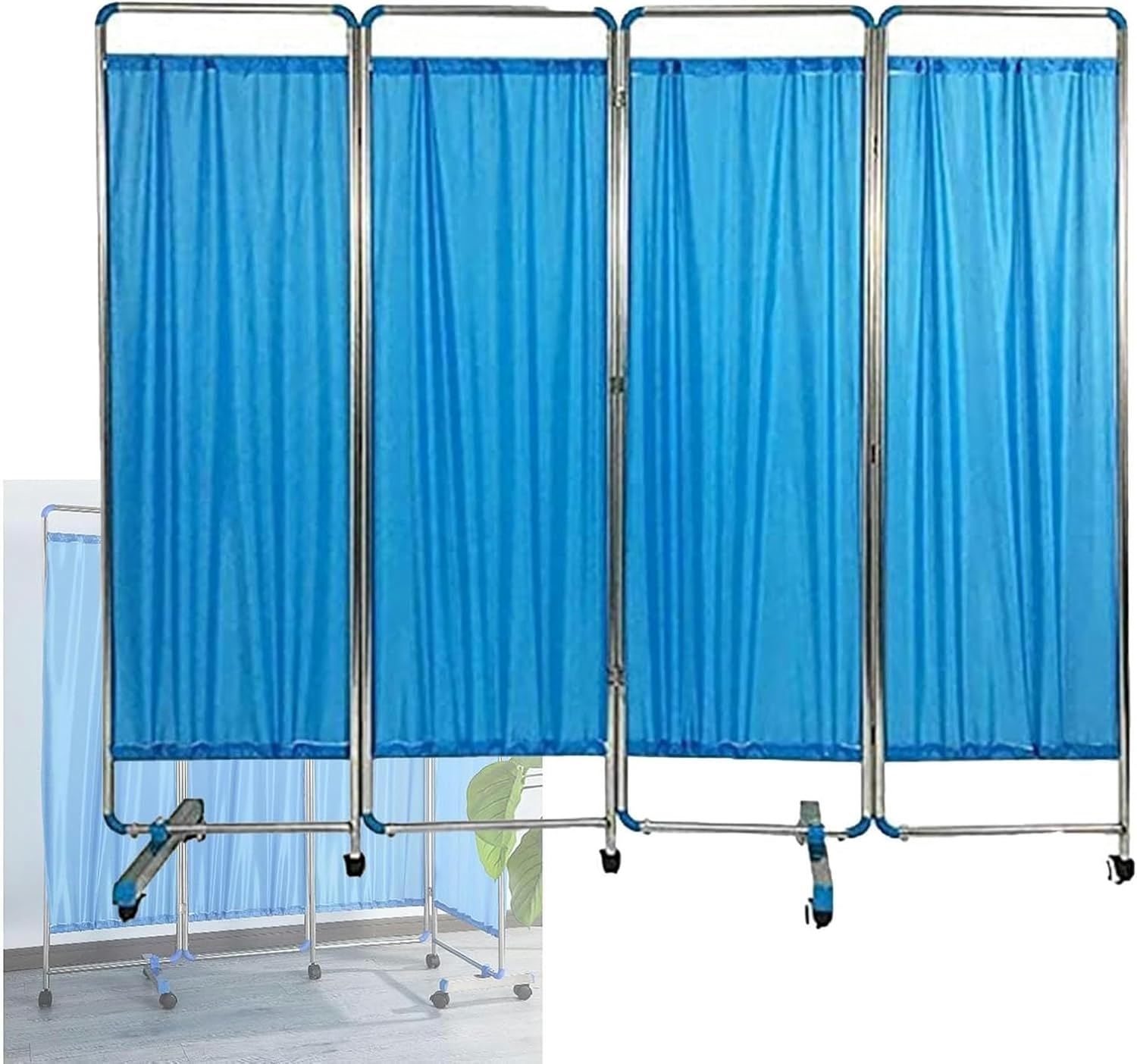 4 Panel Rolling Medical Privacy Screen with Wheels, 180cm High Foldable Room Isolation Temporary Fence for Hospital/Office/Beauty Salon