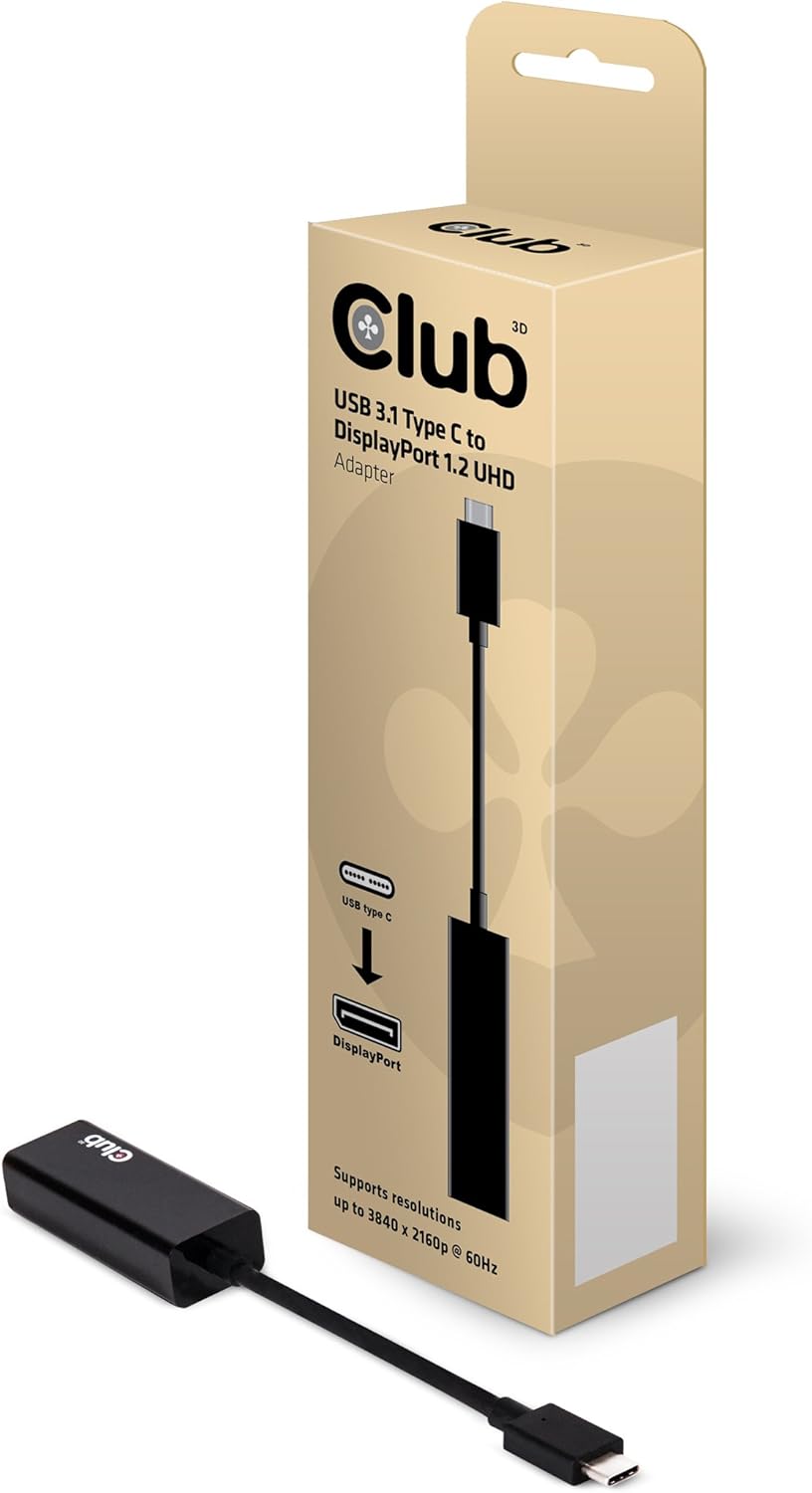 Club 3D CAC-1507, USB-C to DisplayPort Adapter(18cm/0.59ft) for 2016 MacBook Pro, MacBook Retina 2015 / 2016, Chromebook Pixel 2015, Thunderbolt 3 & More