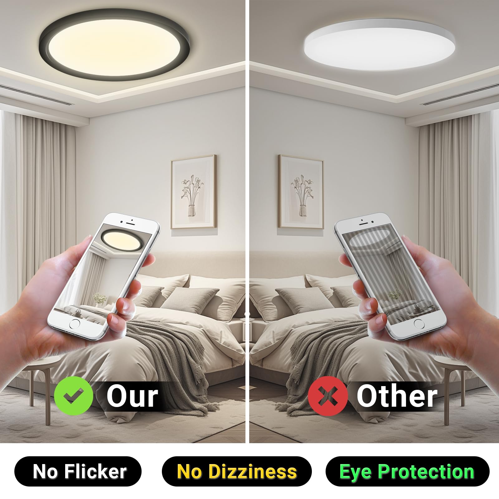 LQWELL® Plafoniera Lampada da soffitto a LED, Lampada da bagno impermeabile IP44 Rotonda Piatta 18W 3000K 1600LM Sottile per Soggiorno Bagno Camera da letto Cucina Seminterrato Ufficio, 220 * 24mm