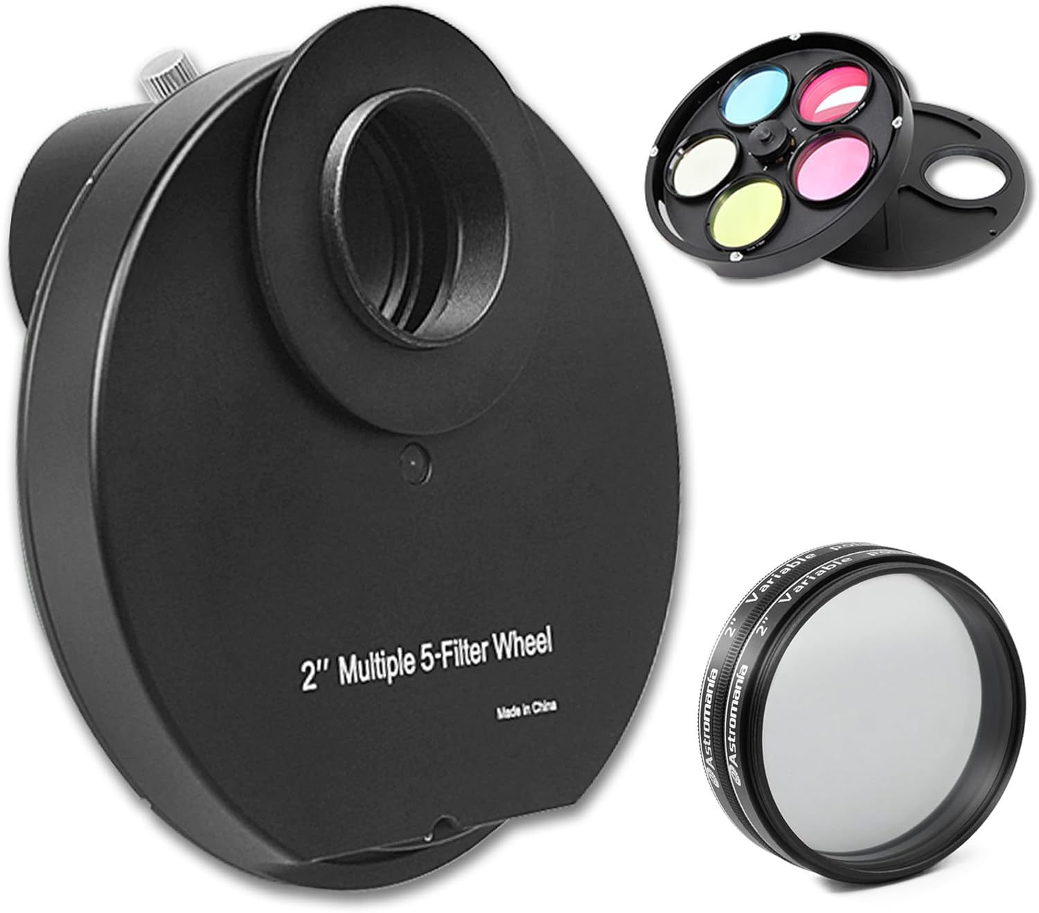 Astromania 2" Variable Grey Polarizing Filter - Bundle with - 2" Multiple 5-Position Filter Wheel