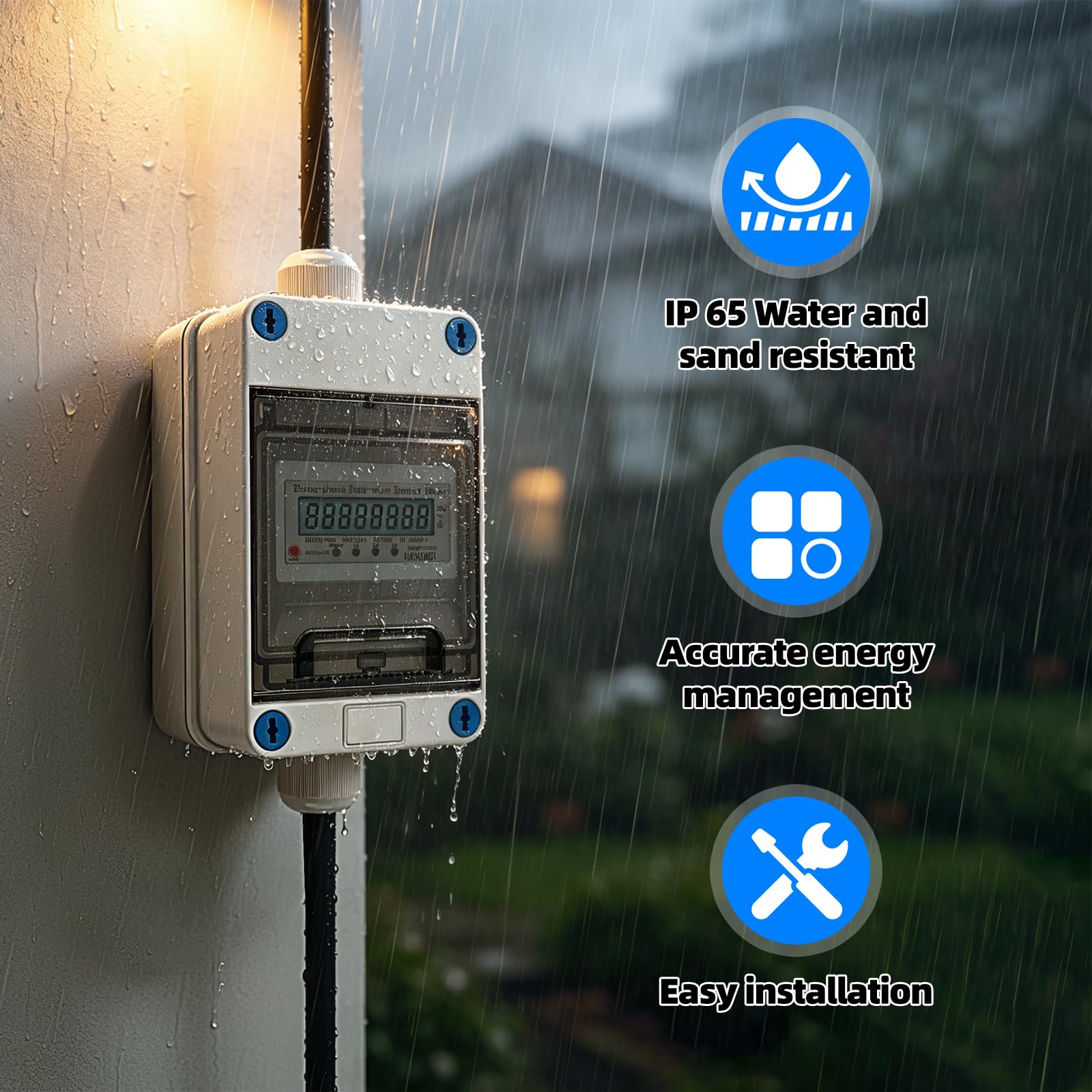 Contador Eléctrico Portátil 3 Fases 16A 400V, con Reset, Enchufe CEE | Contador Digital Trifásico, IP65 Contador Intermedio, para Camping Autocaravana Coche Eléctrico, Cable 2m 5 Polos