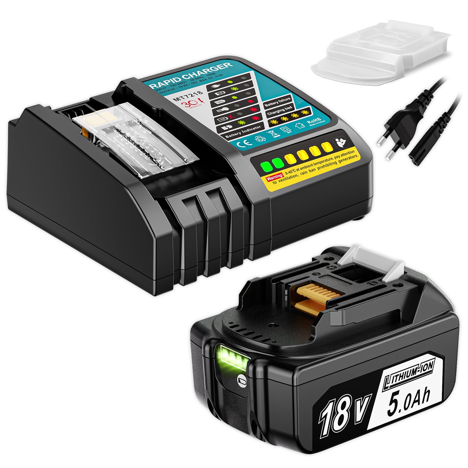 18V 5.0Ah Batteria con Caricabatterie per Makita Batteria 18V BL1815 BL1820 BL1830 BL1840 BL1850 BL1850B DC18RA DC18RC DC18RD