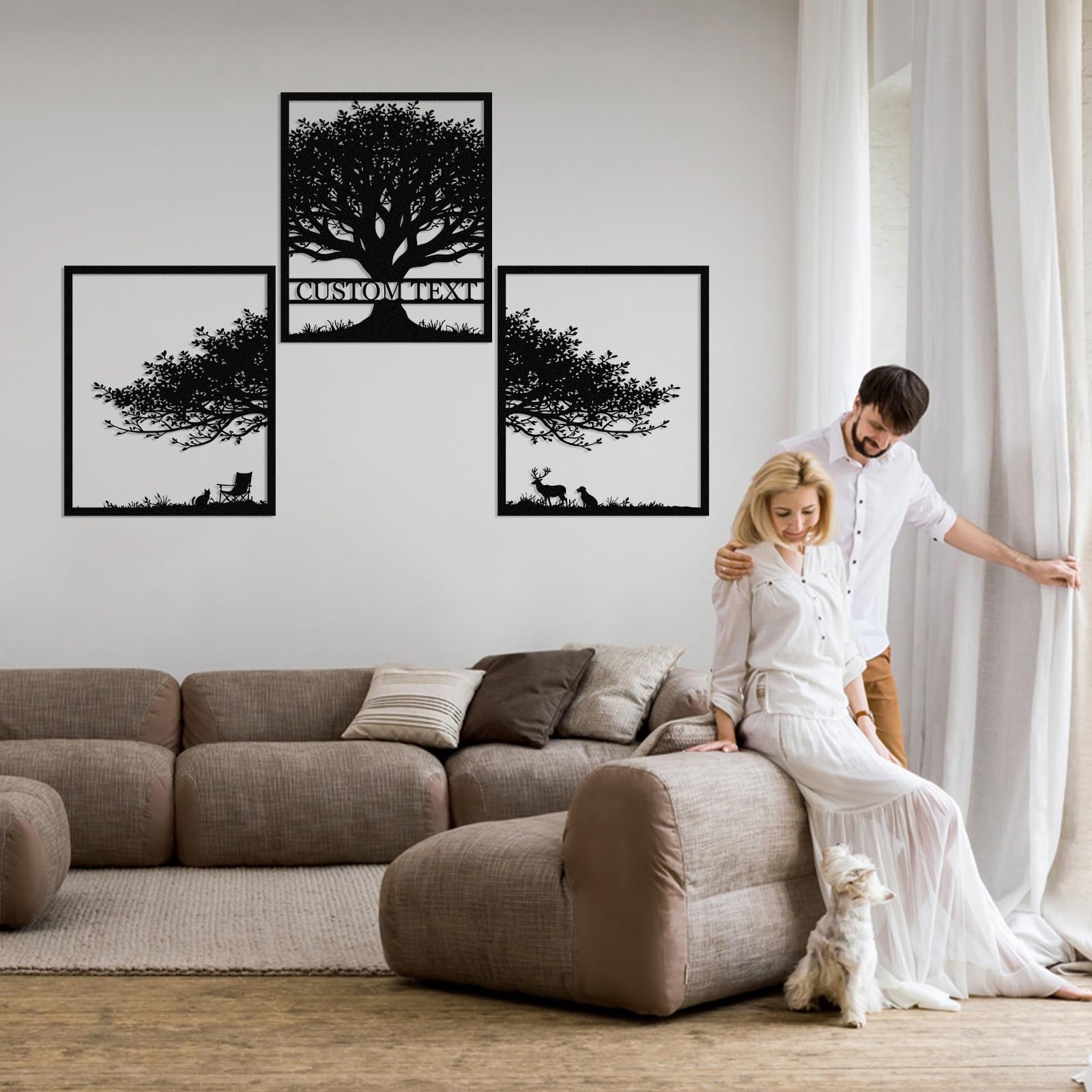 Duckbe Decoración de pared de metal personalizada, 3 letreros de metal, arte de pared de árbol de la vida, esculturas de pared de árbol genealógico, letrero de nombre personalizado para el hogar,