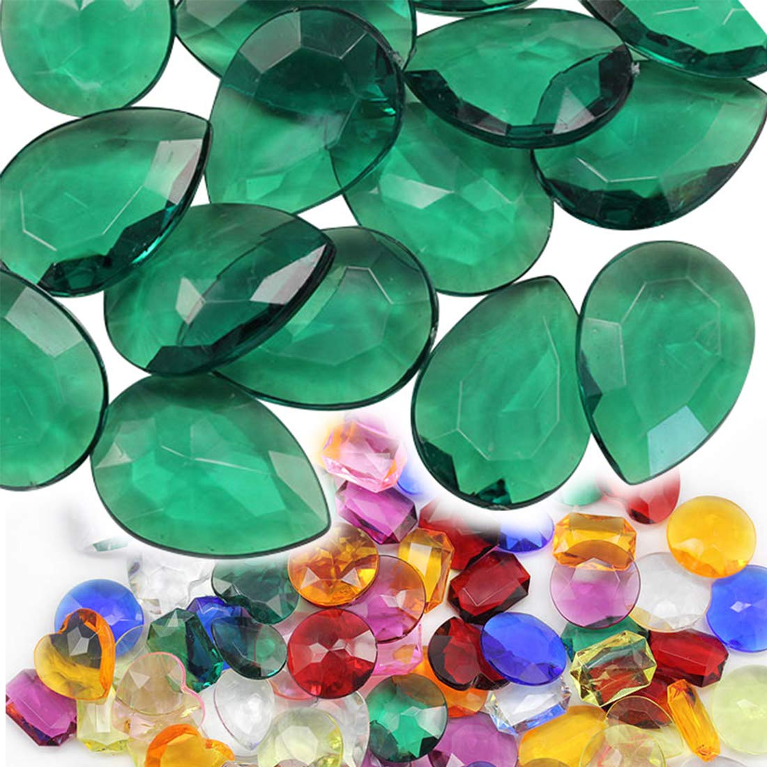Allstarco 25x18mm Green CH18 Teardrop Acrylic Pirate Treasure Gems Plastic Jewels For Party & Games, Table Scatter, Vase Fillers, Wedding Decor Gemstones Favors - 40 Pieces