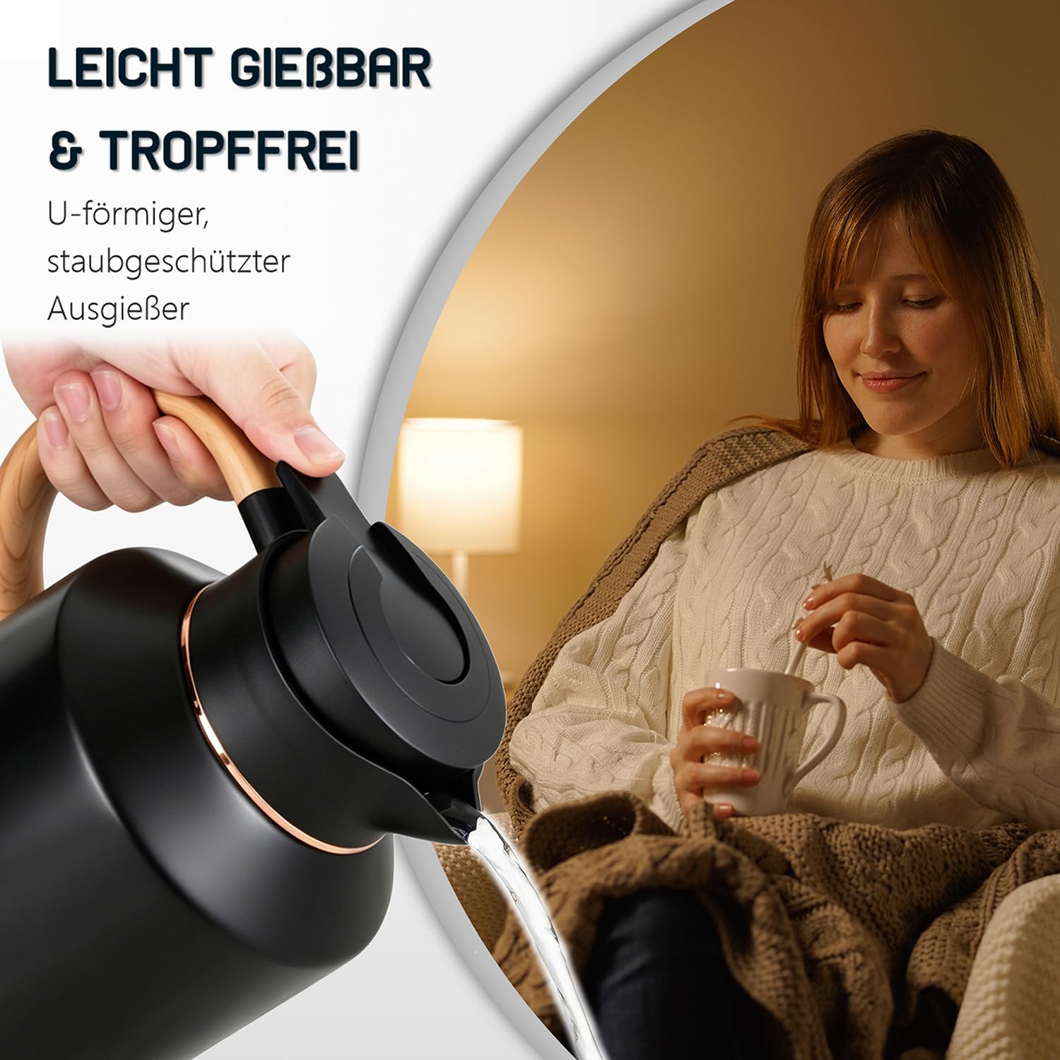 VETIN Caraffa termica con infusore da 1,8 l, in acciaio inox 316, caraffa termica | A prova di perdite, caldo per 24 ore e freddo per 36 ore, per tè, caffè e bevande fredde (manico in plastica)