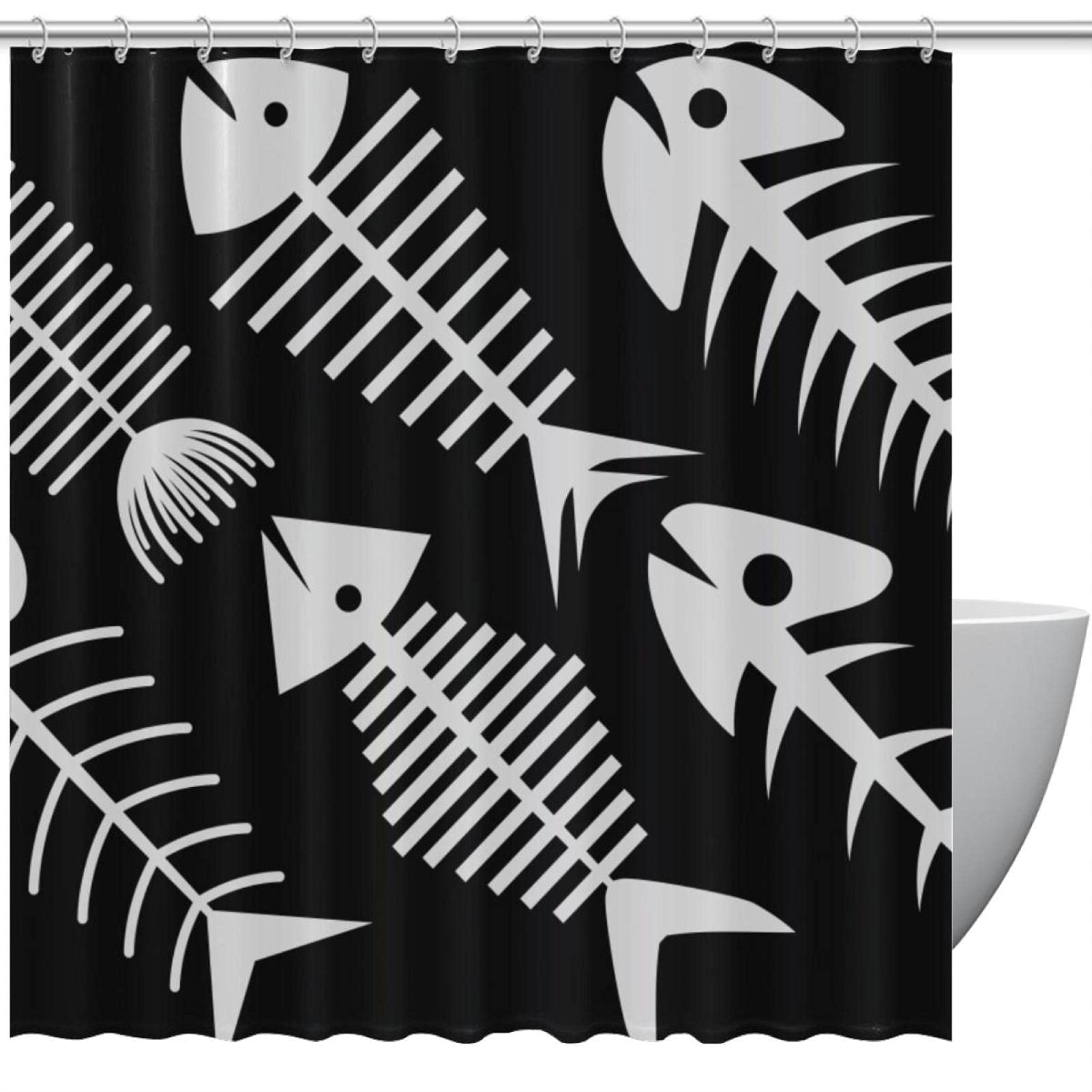 Rideau de douche noir et blanc style marin pour baignoire enfant et espace bain familial