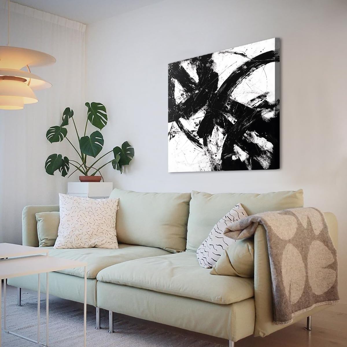 Affiches contemporaines Peinture à l’encre Toile Peinture Peinture murale Imprimé en noir et blanc Fresque encadrée Œuvres d’art pour chambre Chambre Chambre d’amis Décoration intérieure 40x40cm