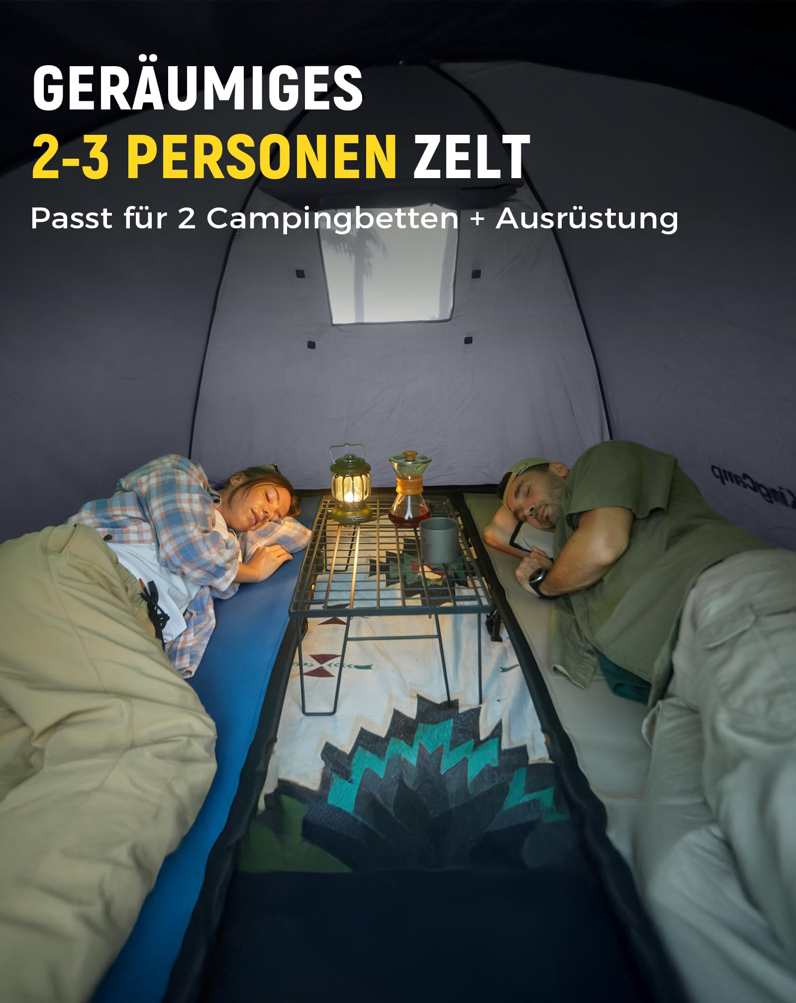 KingCamp 2-3 Personen Zelt Wasserdicht 3000mm Ultraleicht Camping Zelt mit Übergroßer Regenkappe & Reflektierenden Seilen -Kuppelzelte für Festival,Wochenend-Camping, Reisen - 210x180x130cm