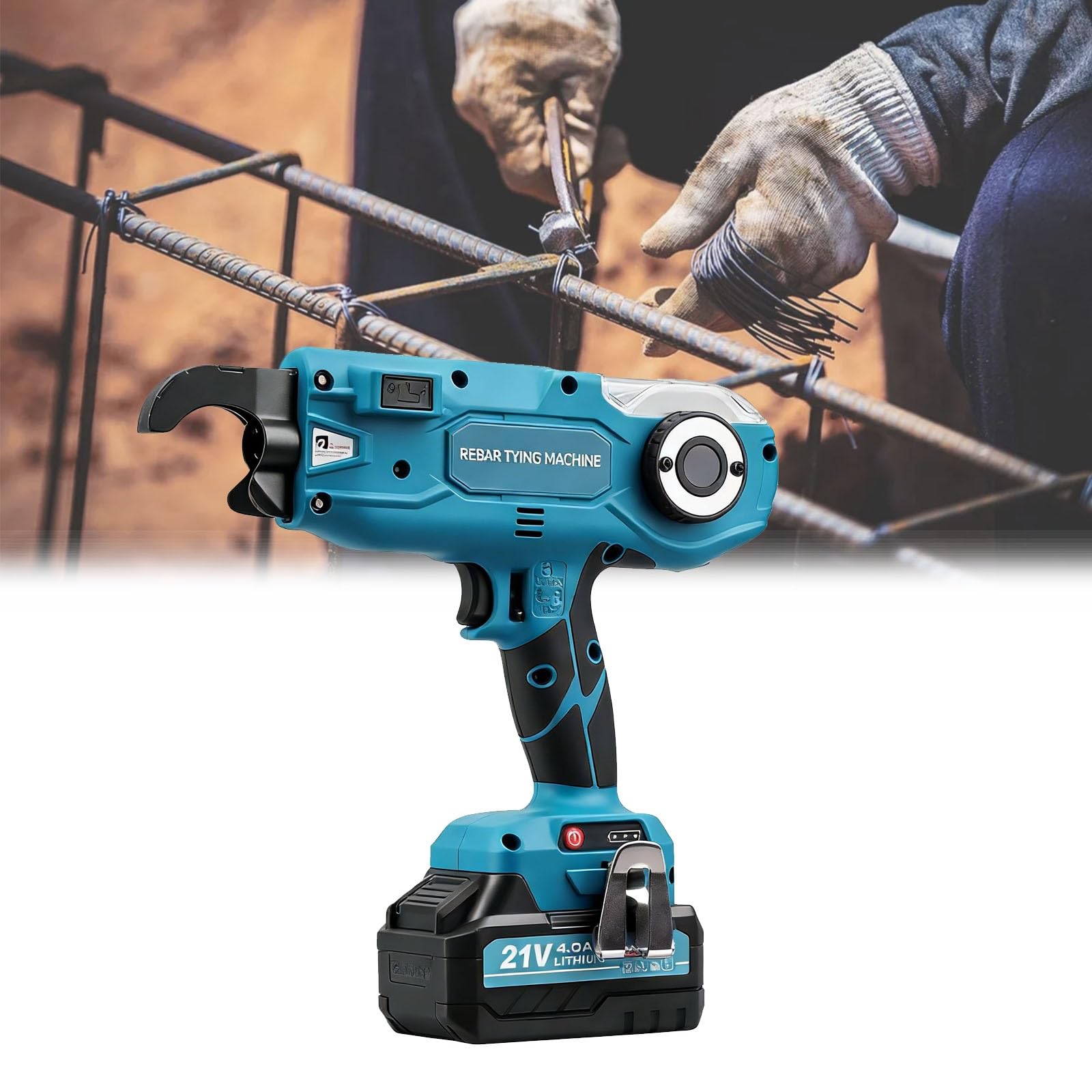 BOOZXCV Automatic Rebar Tie Twister, Cordless Tie Gun with 4500mAh Battery, Portable Wire Binder for 8–34 mm Rebar for Reinforced Concrete Construction (8)