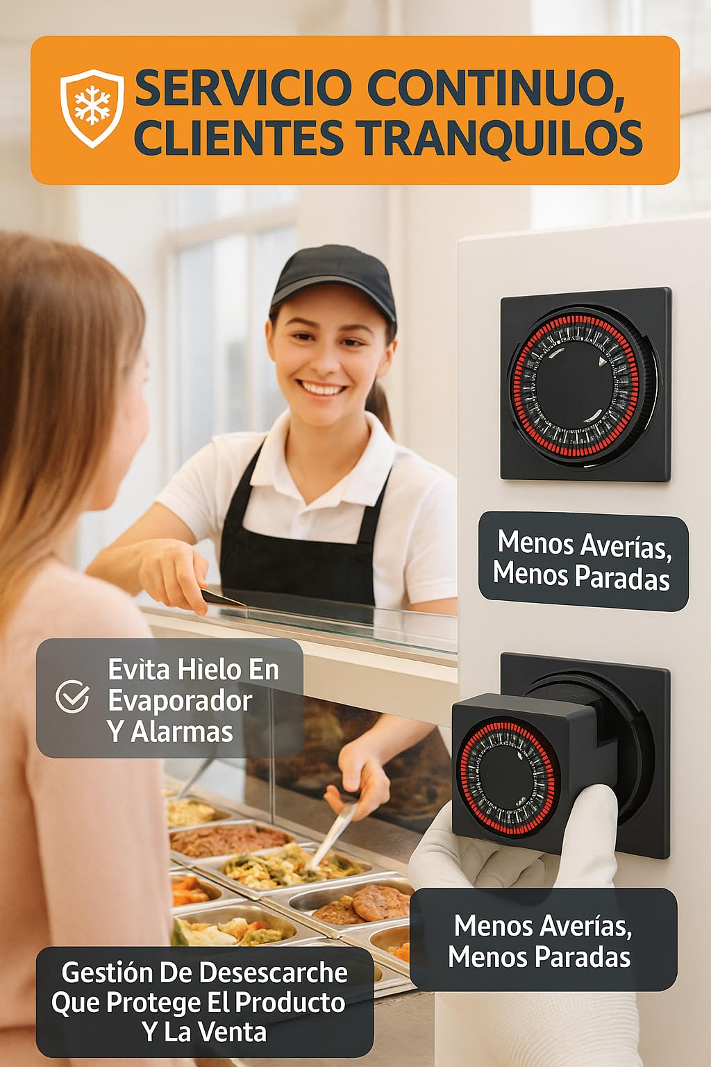 RO Linea Blanca ® Reloj Temporizador Programador Horario 24H Ciclo 15’ Desescarche 16A 230V Encastrable Con Tapa DCR24H Para Cámaras Frigoríficas Hostelería Frío Industrial Técnicos Mantenimiento