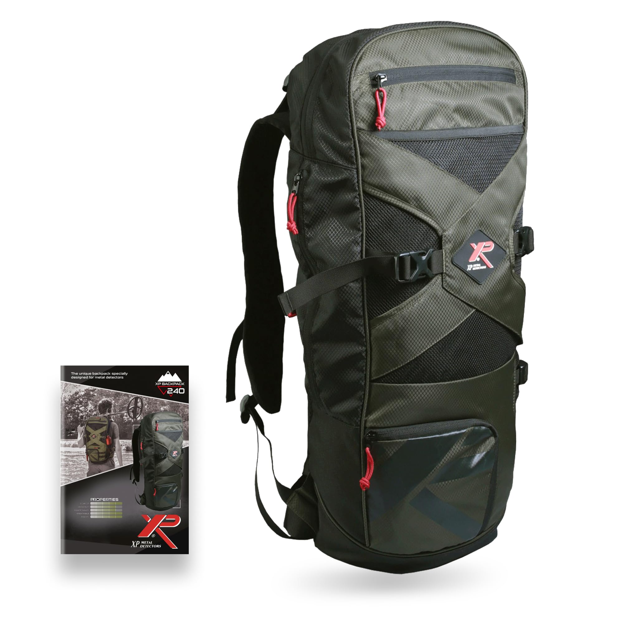 XP Metal Detectors Backpack240, Sac à Dos léger et Robuste conçu spécialement pour détecteur de métaux, Ergonomique et Pratique avec Plus de 8 Pochettes et Compartiments dédiées (XPBACKPACK240)