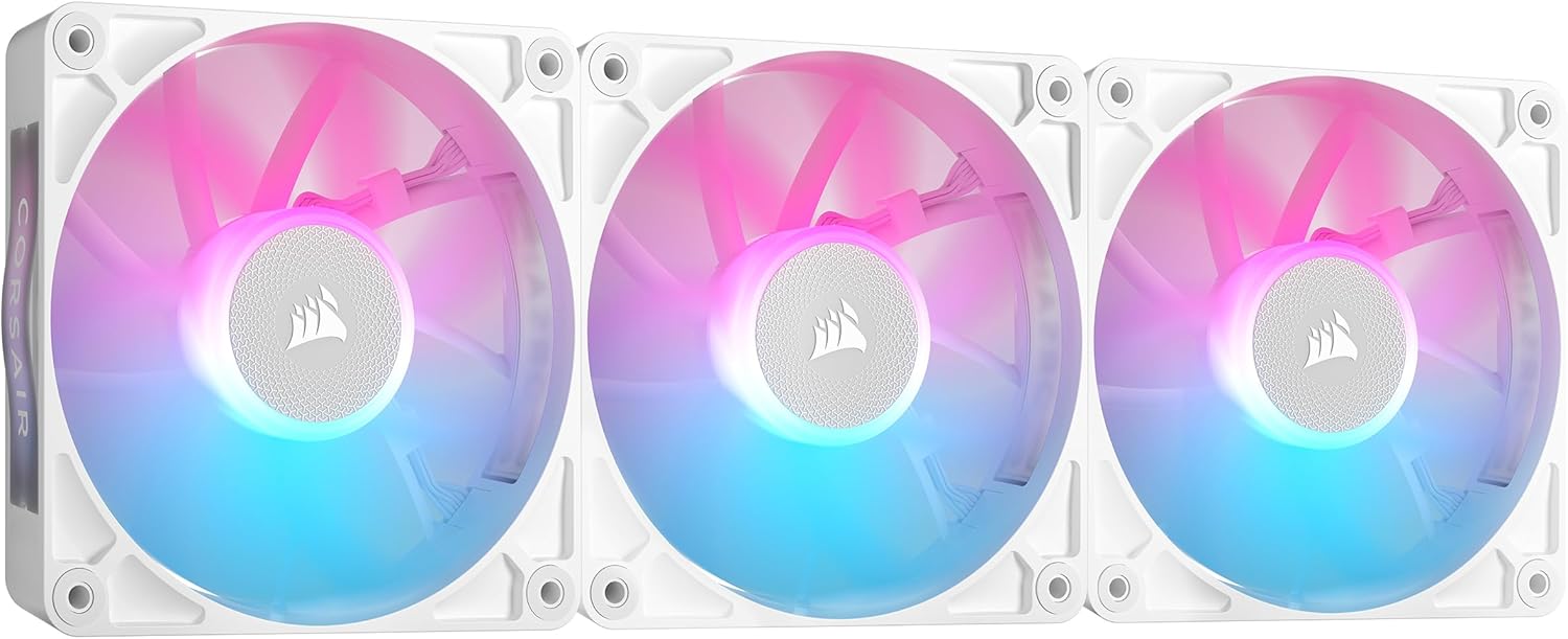 CORSAIR iCUE Link RX120 RGB 120mm PWM Fans with iCUE Link System Hub – Magnetic Dome Bearing – Triple Pack – White CORSAIR iCUE Link RX120 RGB 120mm PWM Fans with iCUE Link System Hub – Magnetic Dome Bearing – Triple Pack – White