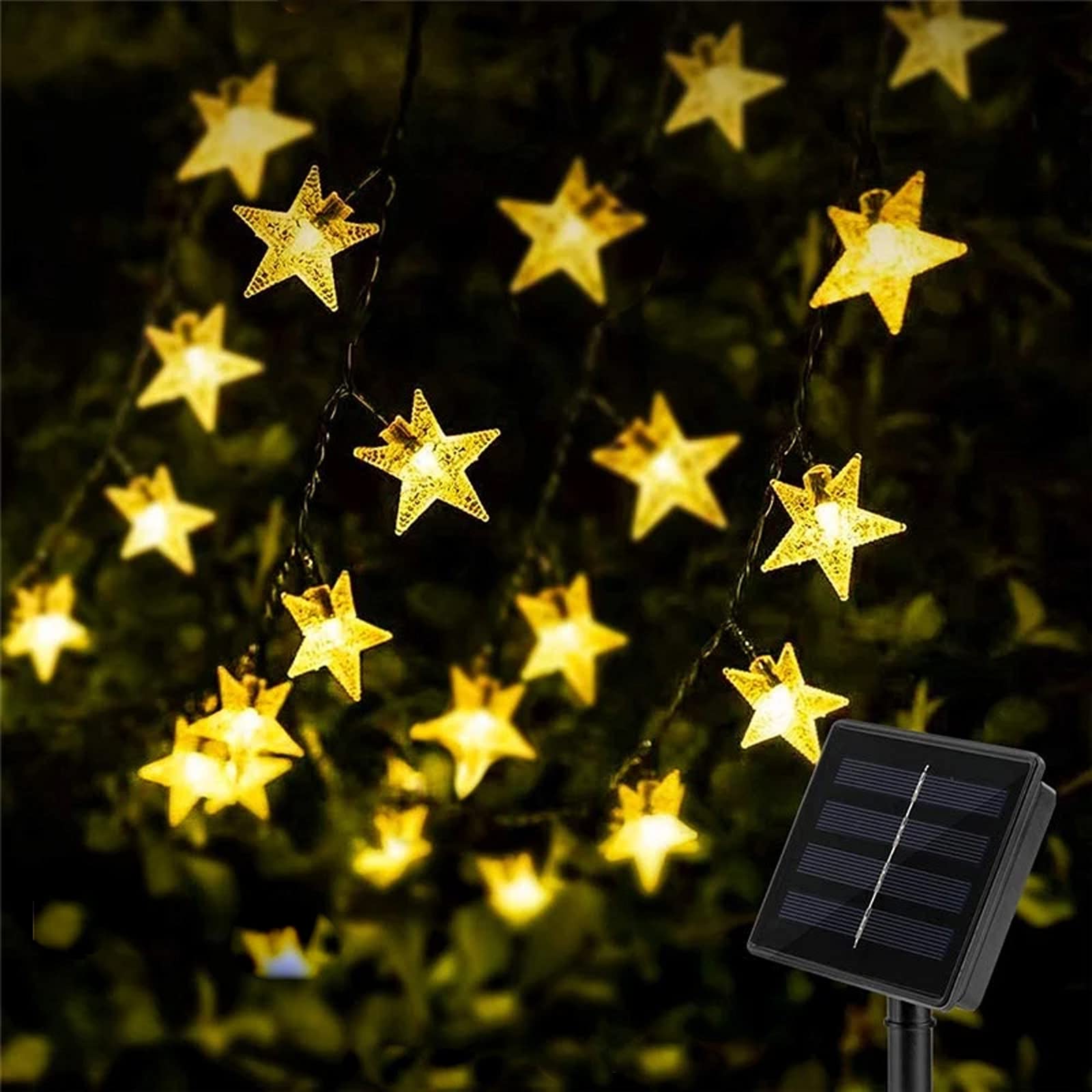 Solar Star String Lights Garden,8 Modes 30 LED Solar Star String Lights,Solar Powered Star Fairy Lights Waterproof Outdoor Decorative Lights for Thanksgiving Patio Party Wedding(Warm-White)