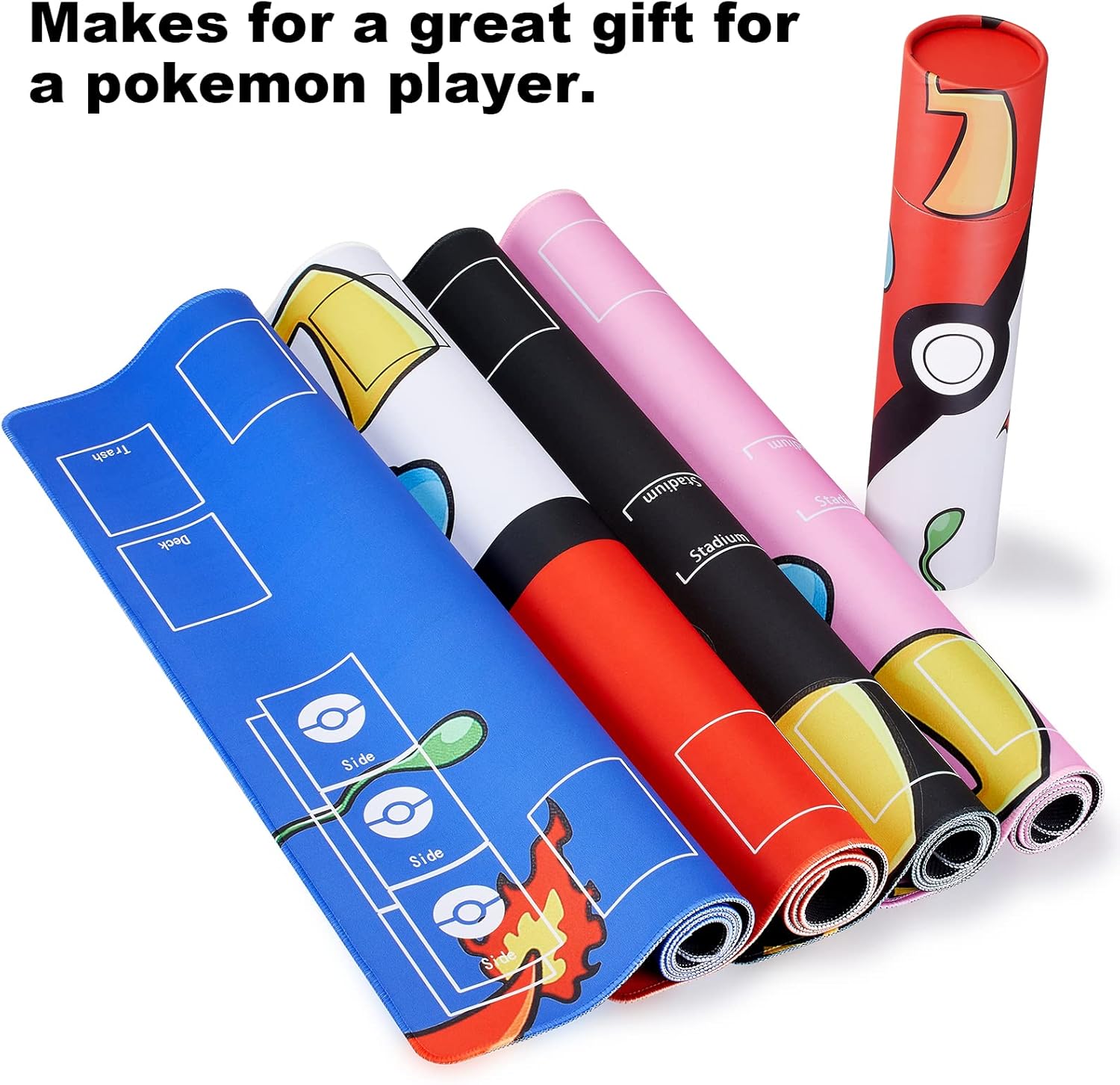 Biouai Playmat for Trading Card Game - 2 Player Trainer Mat for Game with Carry Case Tube(Black)