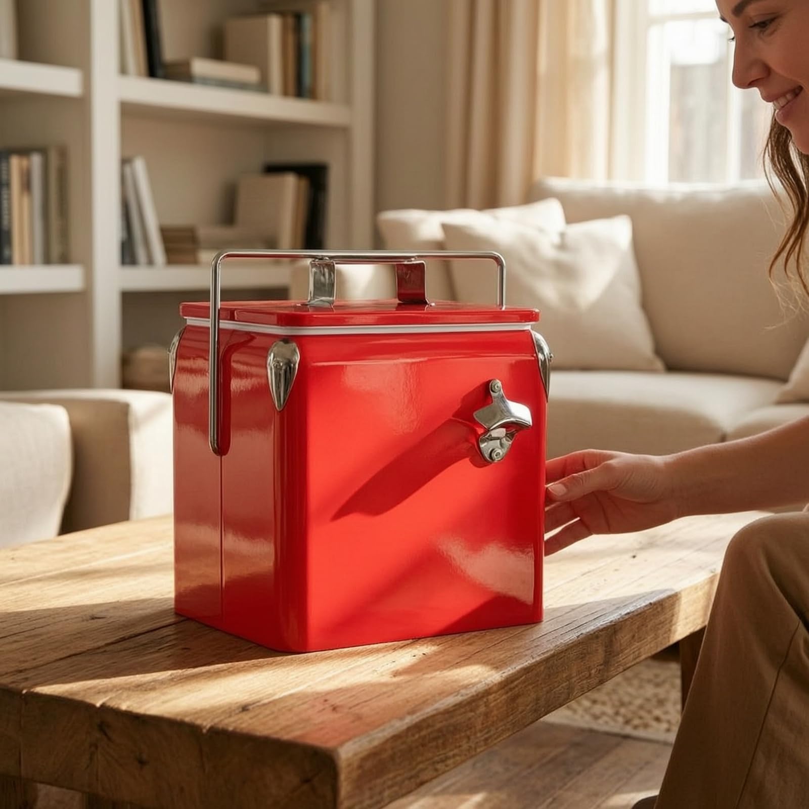 Metallkühlbox Kühlbox mit Tragegriff Kühlend Tragbare Kühlbox für Autofahrten, Picknick