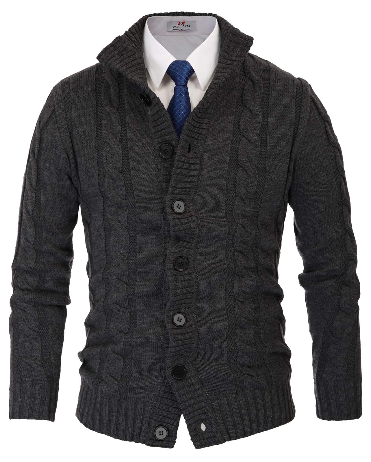PJ PAUL JONESMen's Cardigan Sweaters Stand Collar Cable Knit Button Sweater