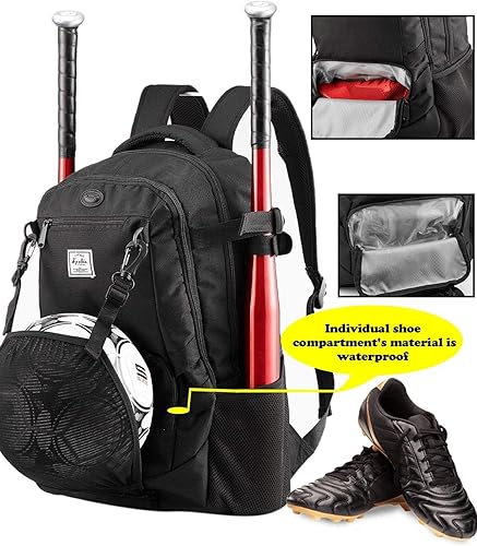 Miniatura 2 de normal Bolsa de béisbol Mochila de baloncesto para fútbol, voleibol, fútbol, equipo de softbol con zapatos y compartimento para pelotas