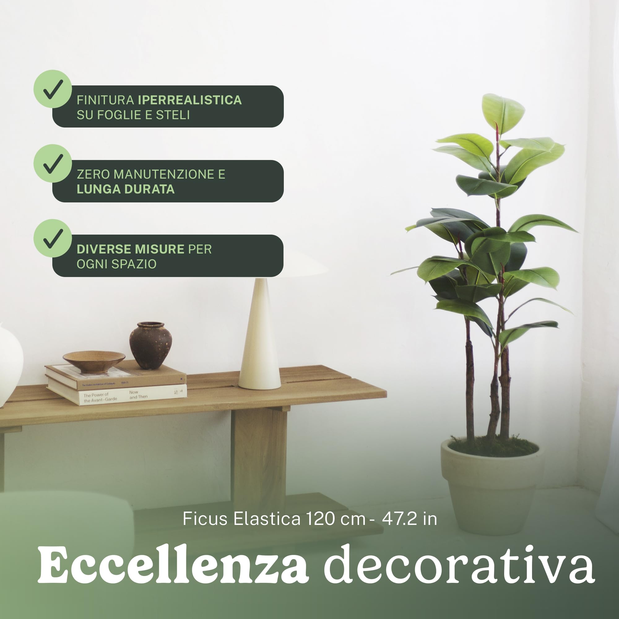 Maia Shop Ficus Elastica 120 cm - Pianta Artificiale da Interno | Pianta Artificiale Alta con Foglie Realistiche per Casa Soggiorno Ingresso Ufficio - Vaso Nero Incluso