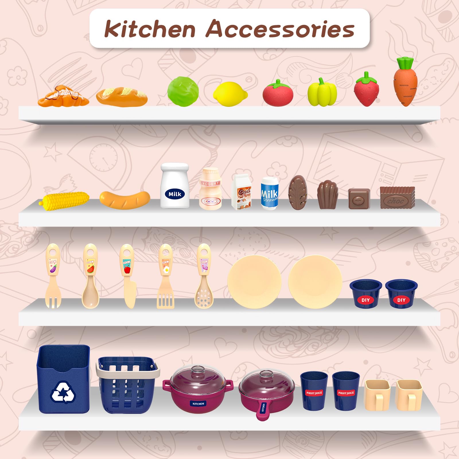 LIFEZEAL Cuisine Enfant, Jeu De Cuisine Avec Effets Sonores Et Lumineux Cuisiniere A Vapeur Realiste Evier 75 Accessoires Pour 3 Ans Rose 77884845