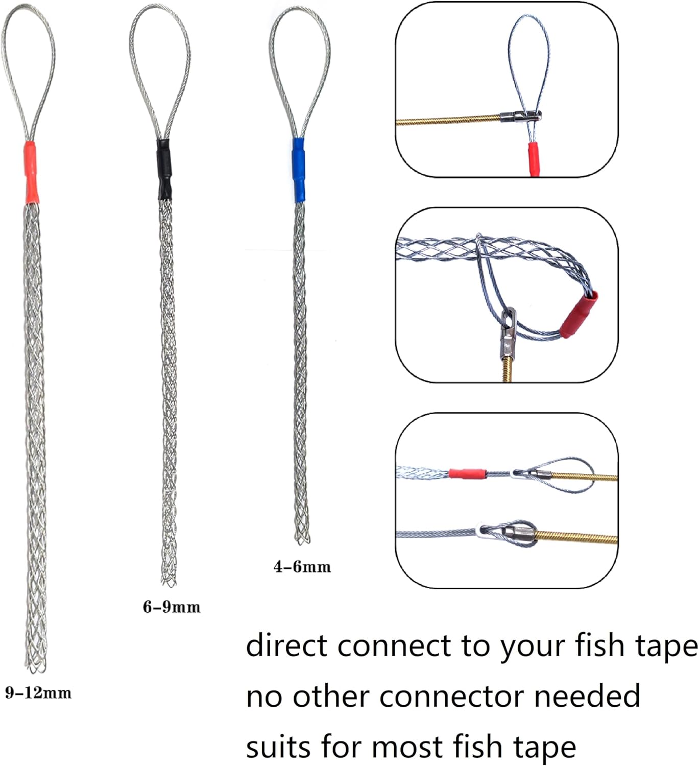 Upgrade 3pcs Cable Pulling Sock Direct Connect Cable Puller Sock Grip with Fish Tape Mesh Wire Grip Puller Wire Cack