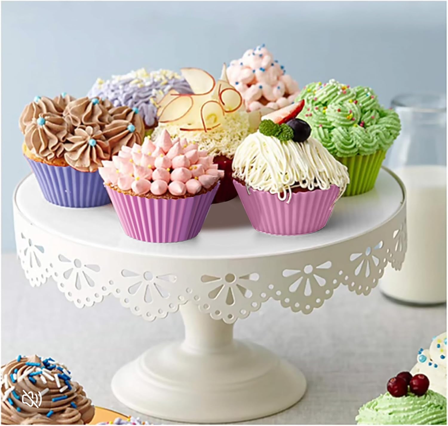 24 Pack Silicone Baking Cups Round Reusable Nonstick Cupcake Liners Food Grade BPA Free Multicolor Mini Cake Molds for Muffins and Bento Box Accessories Standard Size Baking Cup Liners