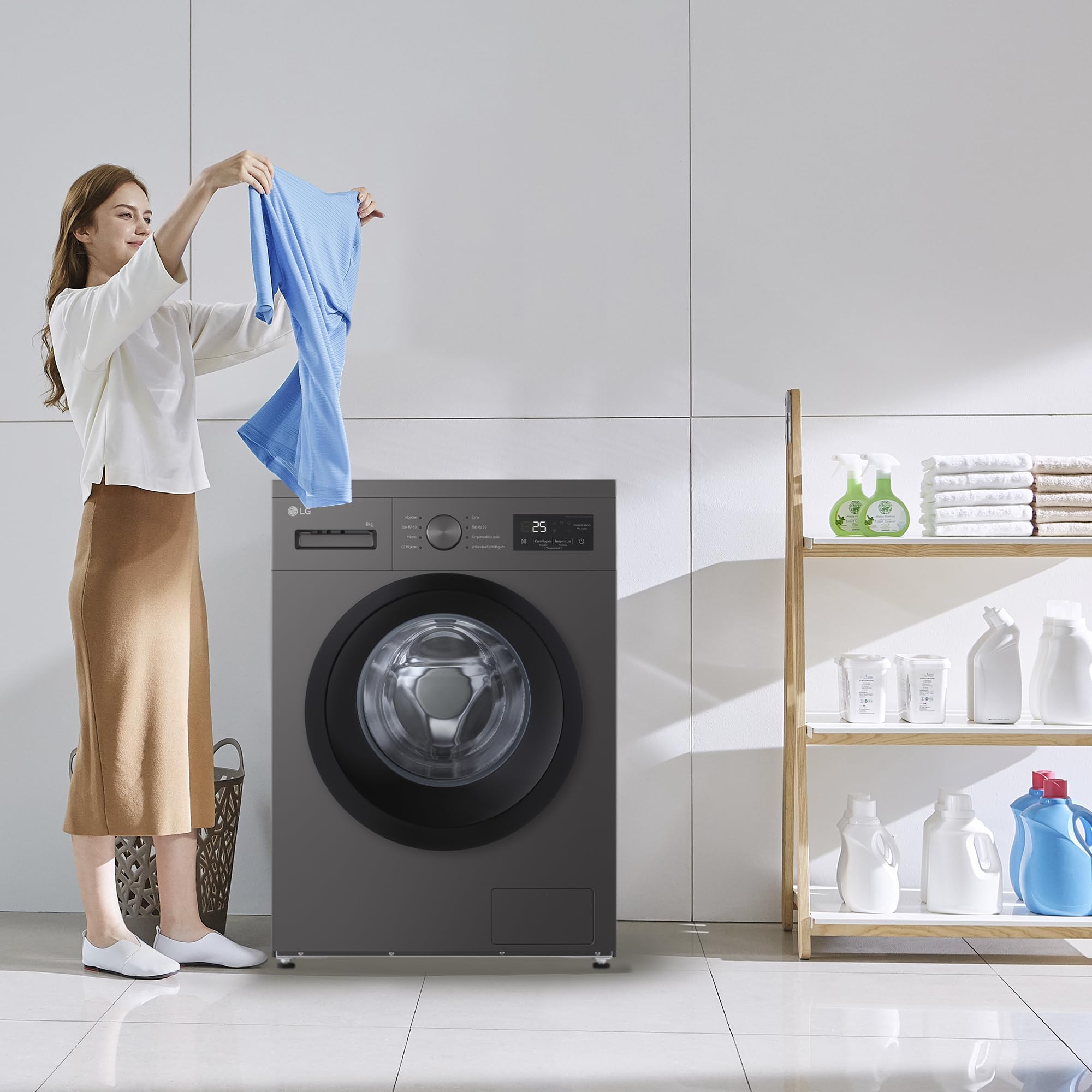 LG F4A10S8NDK.ADSQCES - Lavadora, 8 kg, 1400 rpm, Carga Frontal, 8 Programas, Programa Rápido y Programa Lavado a Mano, Fondo Especial Reducido, Display LED, Serie 100, Grafito Silver