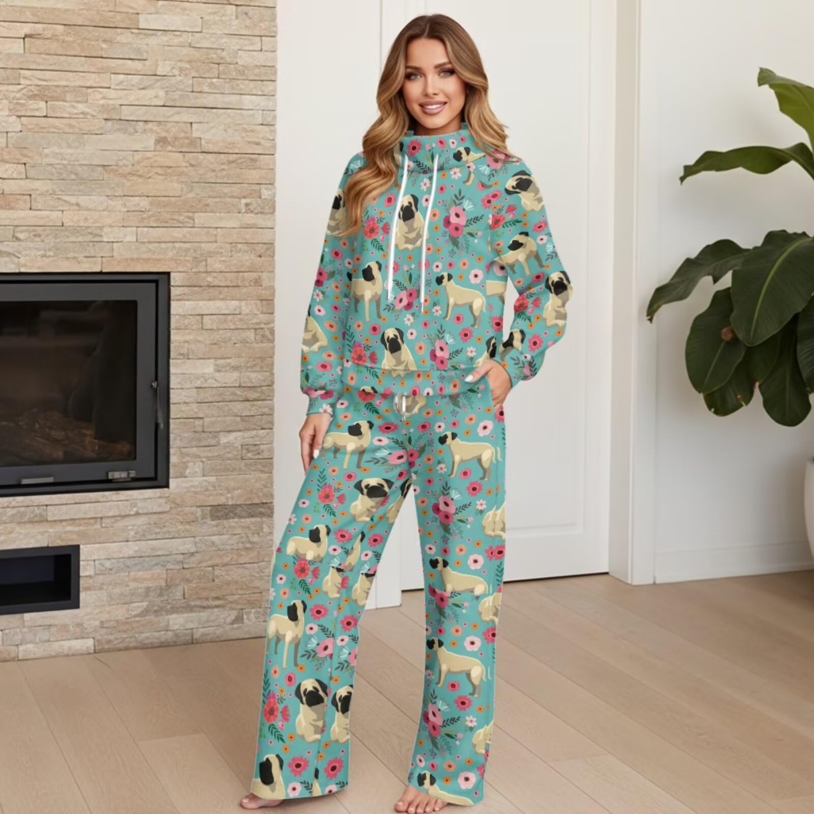 chaqlin Dres damski odzież wypoczynkowa dwuczęściowy zestaw damskich dresów z długim rękawem pulower topy spodnie z szerokimi nogawkami dla XS-XL