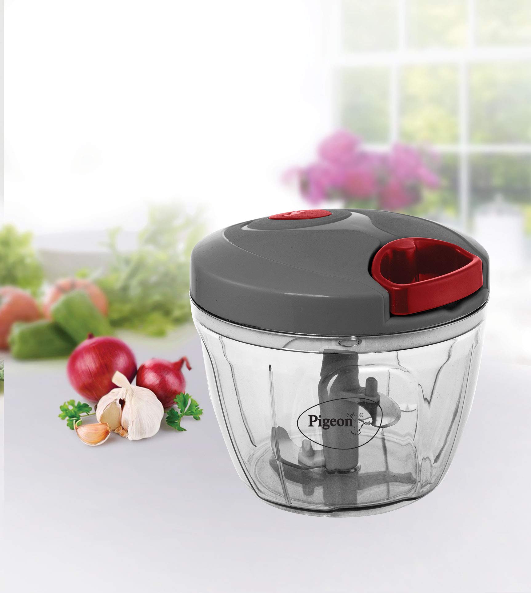 Pigeon Plastic Large Handy and Compact Chopper with 3 Blades for Effortlessly Chopping Vegetables and Fruits (14646, 650 ml, Grey) - Image 2 thumbnail