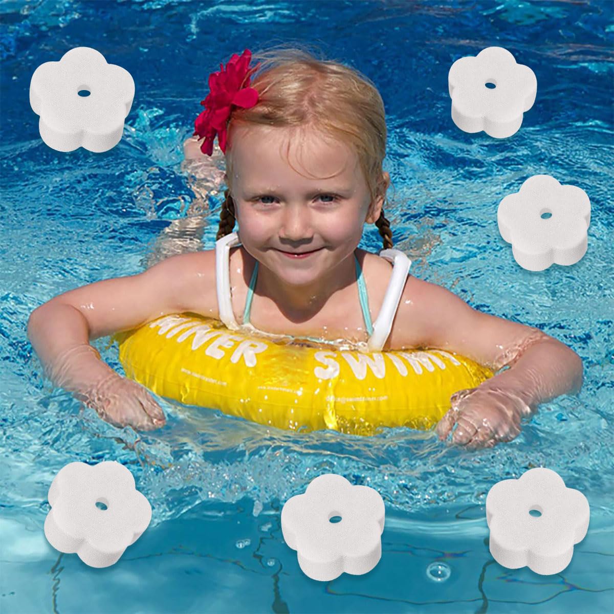 Éponge Absorbant l'Huile pour Piscine 12 Pièces en Forme de Fleur