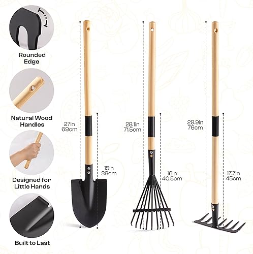 Miniatura 9 de ROBOTIME Carretilla para niños con juego de jardinería  Carretilla de metal para niños pequeños juguete de juego al aire libre con herramientas de