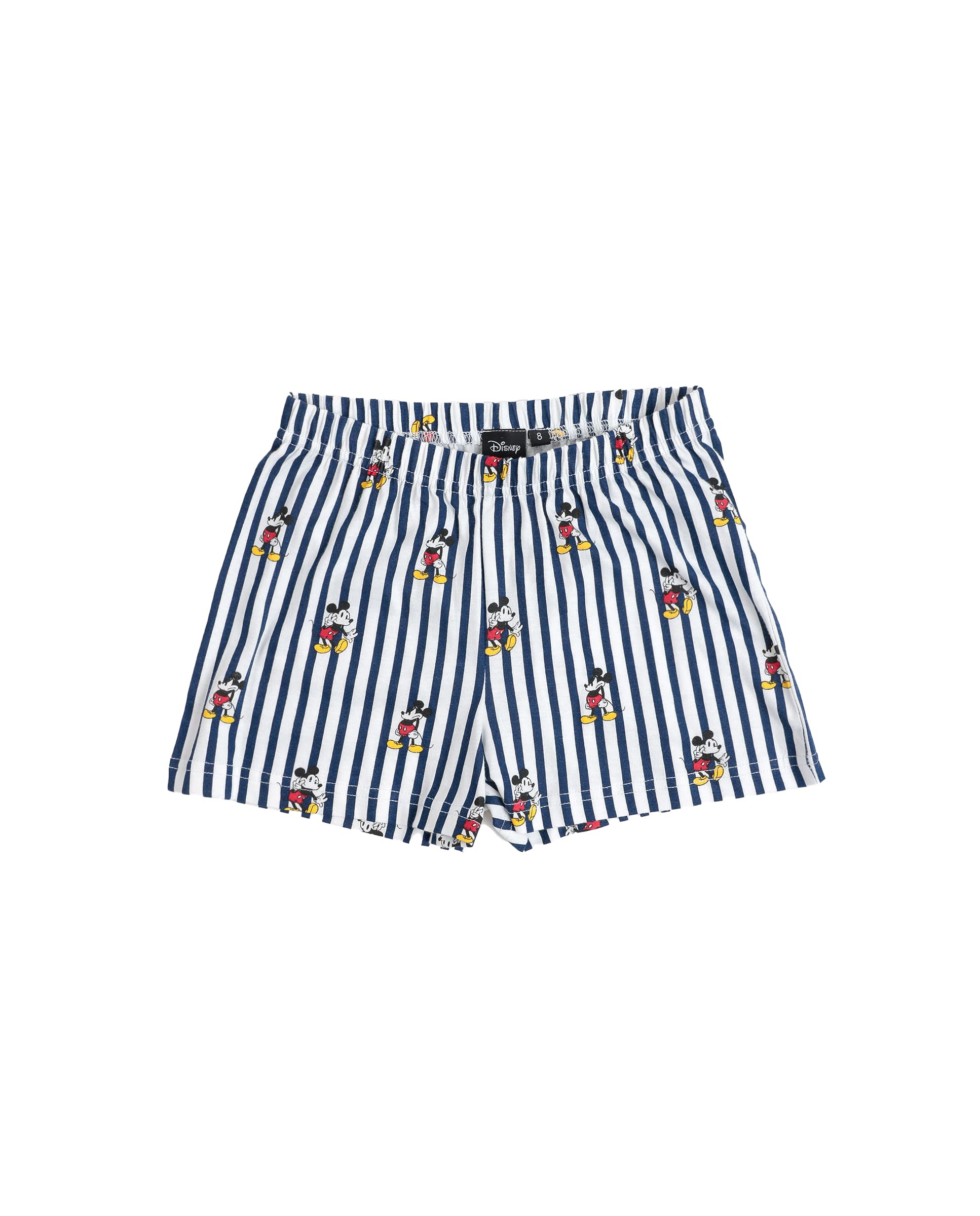 Disney Pijama niña sin Mangas Mickey NY Summer en algodón, Cuello Redondo y pantalón Corto a Rayas con Cinturilla Ajustable, Camiseta con Relieve y Tejido Suave al Tacto