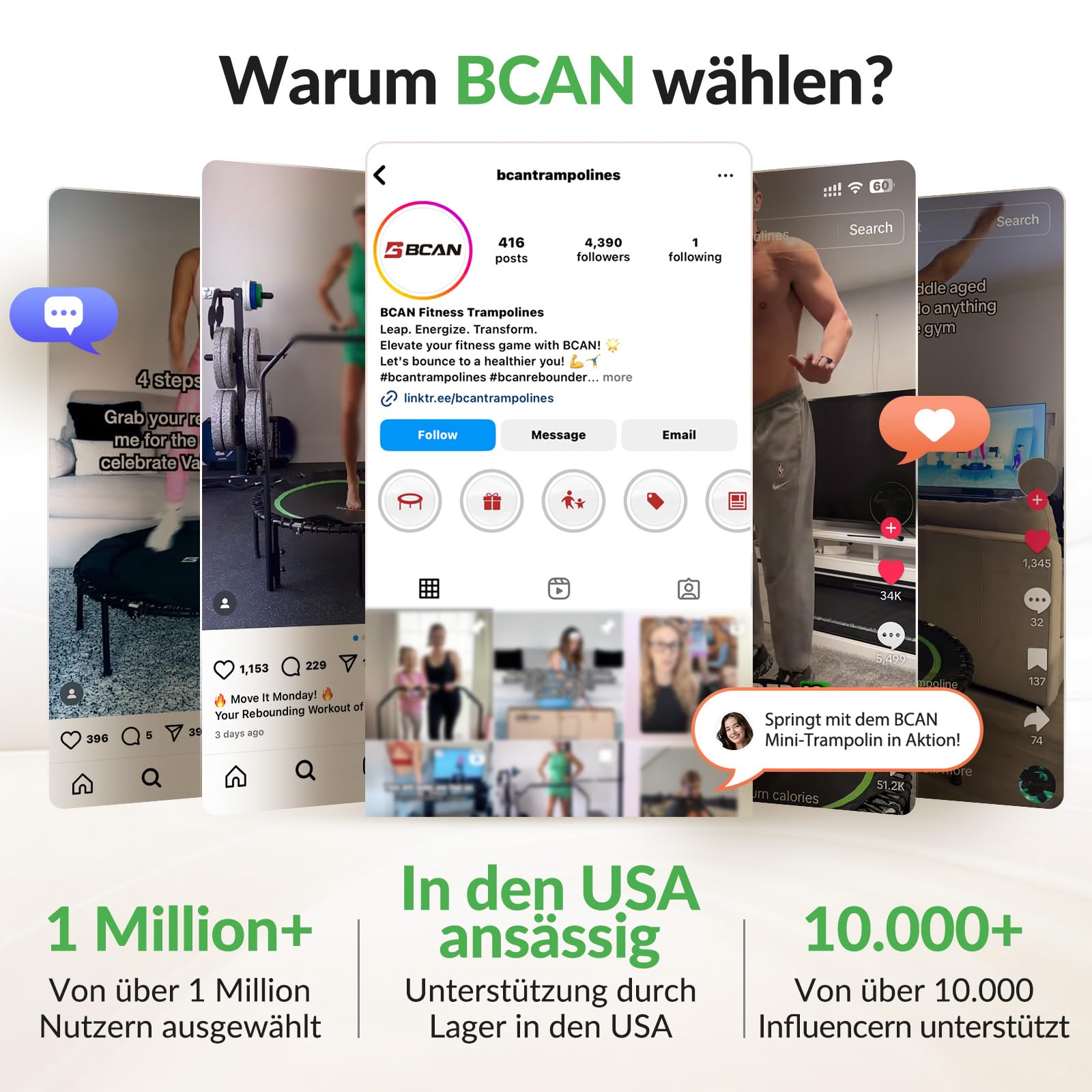 BCAN Achteckiges Indoor-Fitness-Trampolin, 130cm, Trampolin für Erwachsene bis 205 kg, mit verstellbarem T-Griff und großer Sprungfläche, stoßdämpfend und geräuscharm