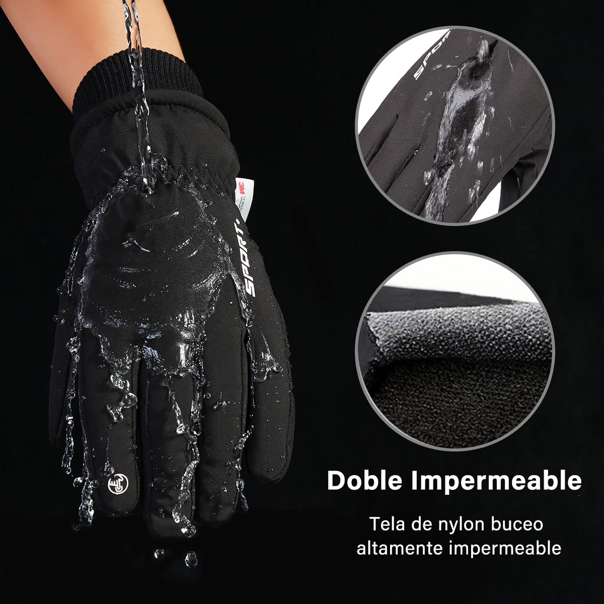 Guantes para Frio, EASYTAO Guantes Gruesos Nieve Impermeables a Prueba de Viento, Guantes de Pantalla Tactil de Invierno para Celular, Guantes Gym para Moto Ciclismo Correr