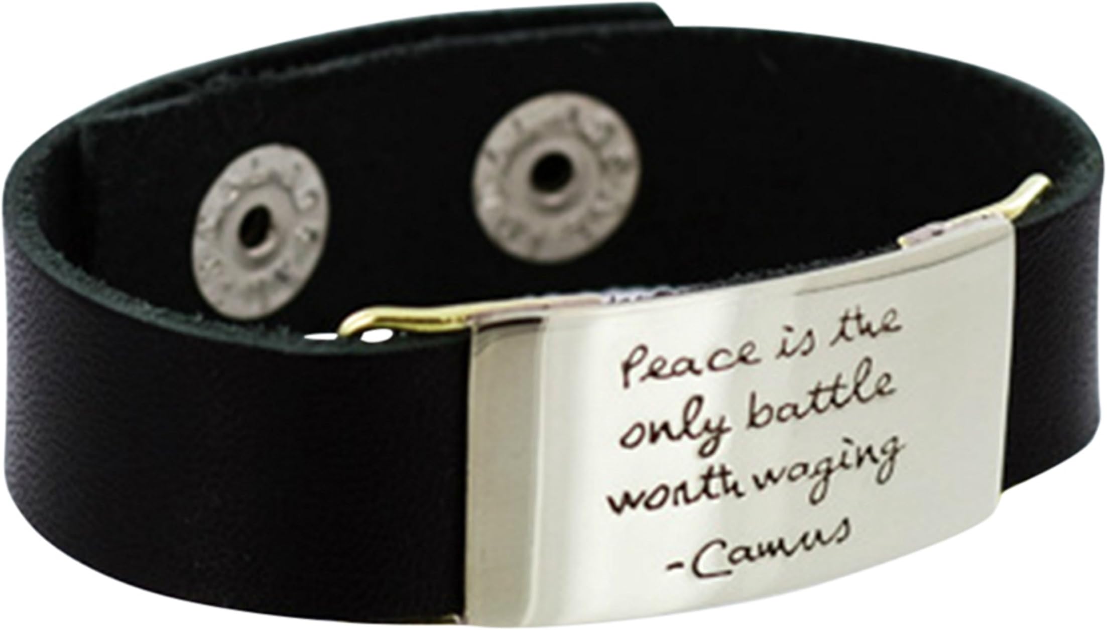 Peace is the Only Battle Worth Waging Camus Quote Leather Bracelet - Black